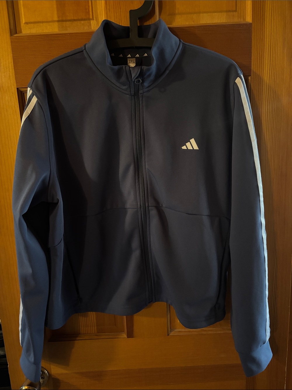adidas Navy Performance Track Jacket with White Sleeve Stripes
